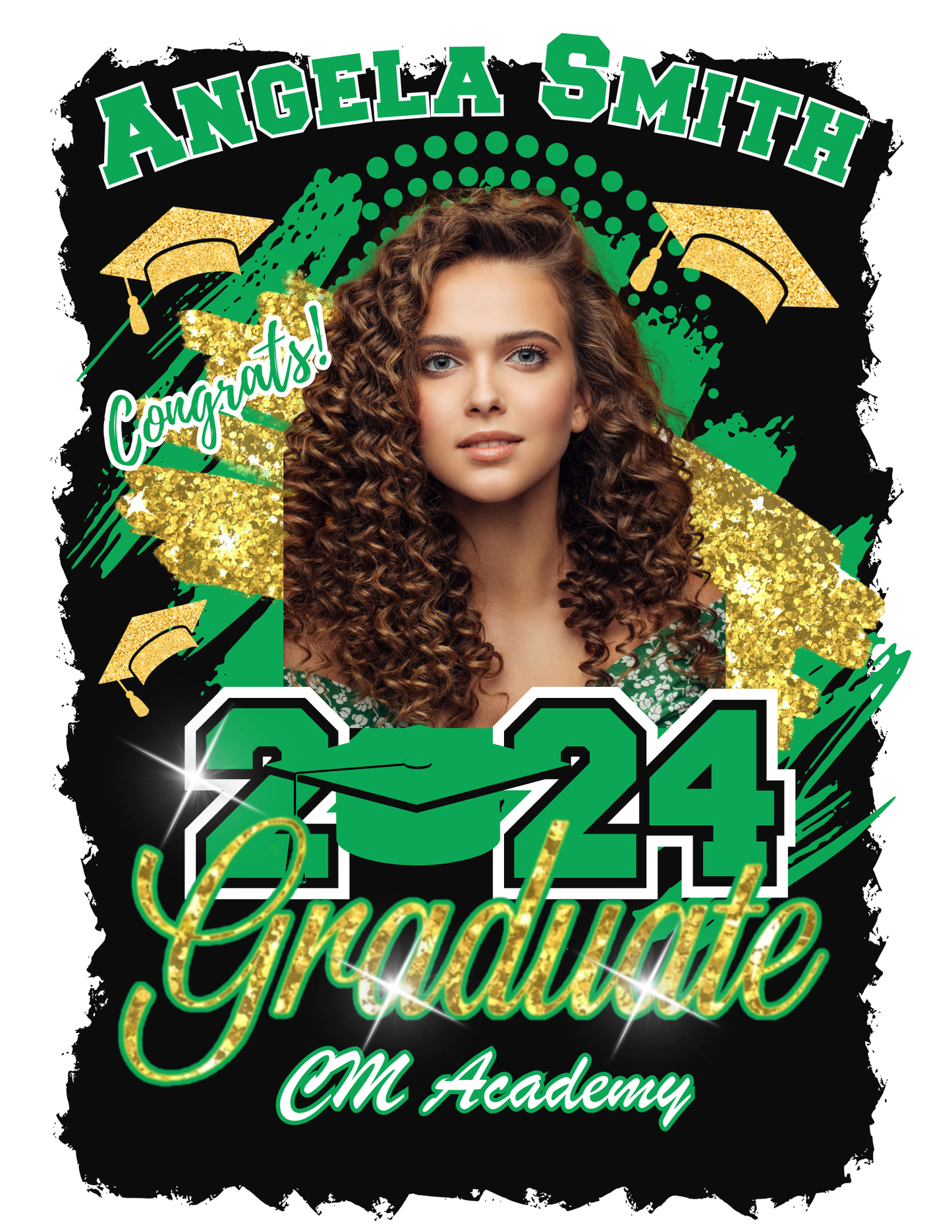 Green and gold graduate digital download design