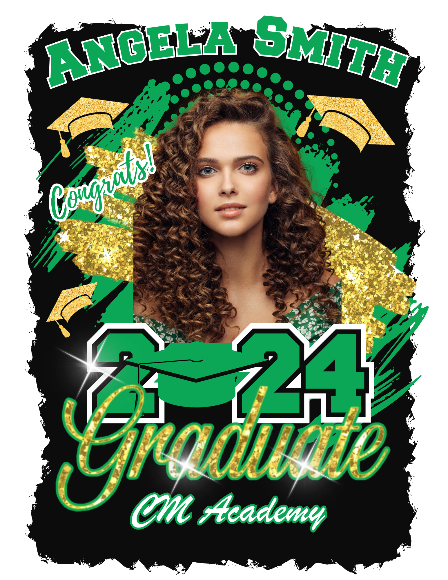 Green and gold graduate digital download design
