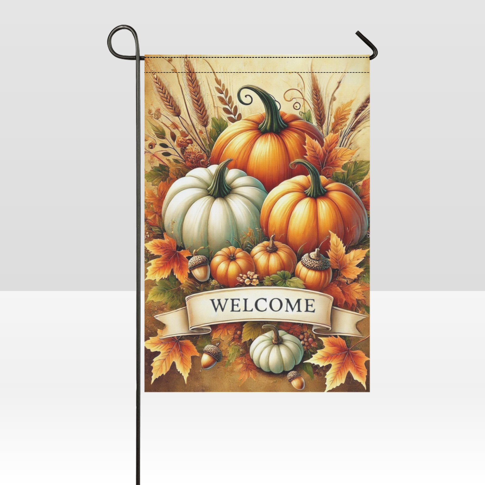 Fall pumpkin garden flag with welcome sign