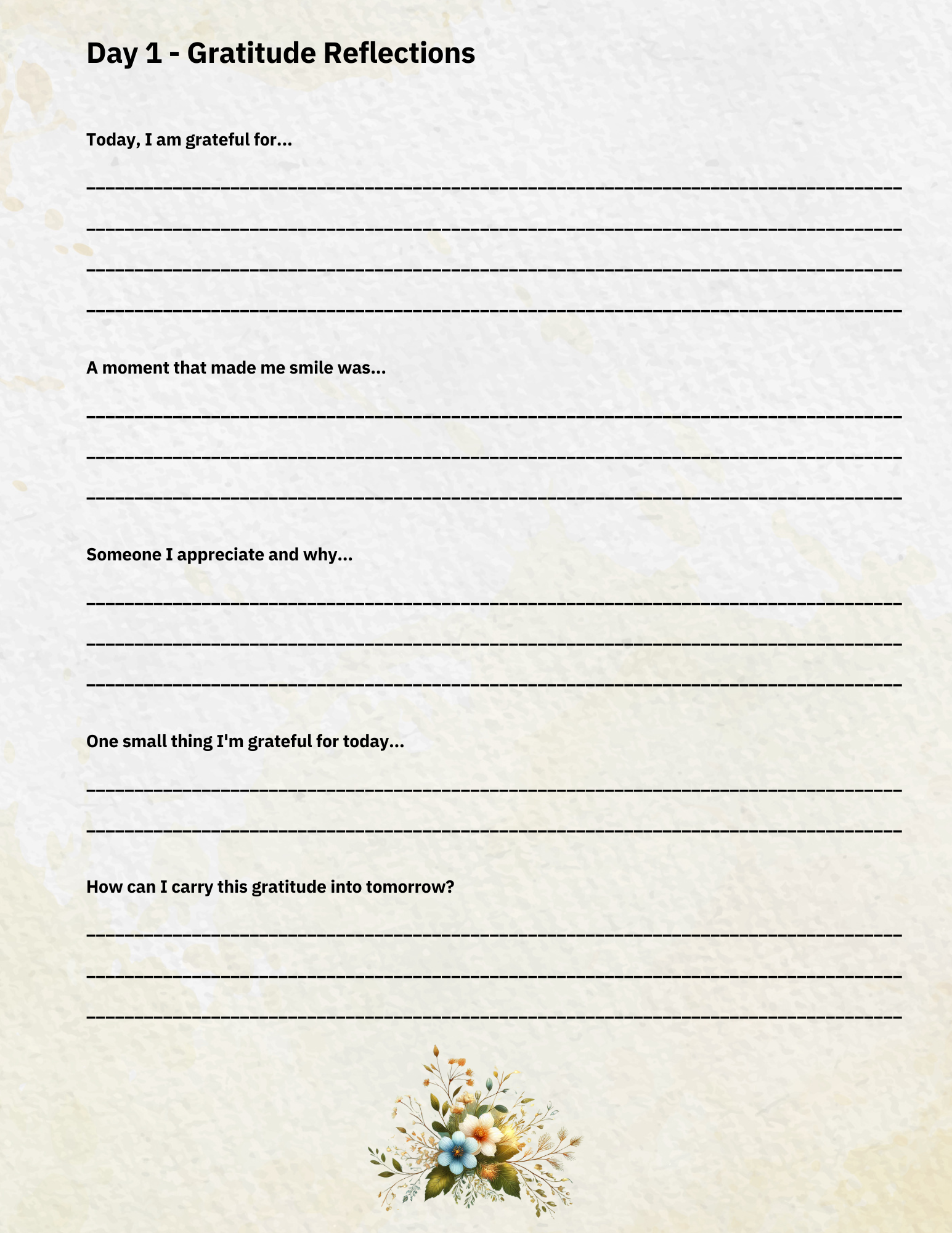 Inside page layout of gratitude journal with space to write