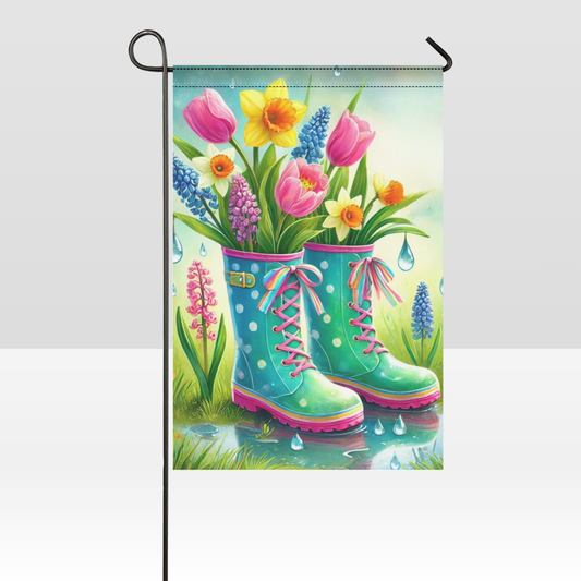 April Showers Welcome - Spring Rain Boots Garden Flag