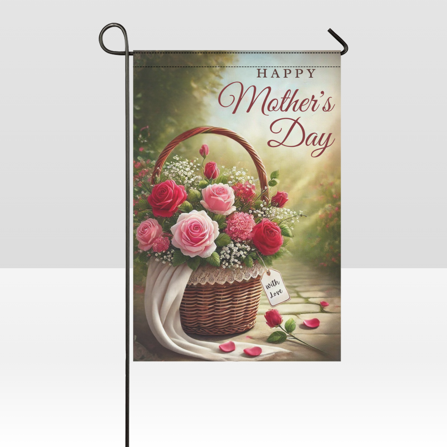 Happy Mother’s Day Garden Flag – Floral Basket Mother’s Day Yard Decor with Roses