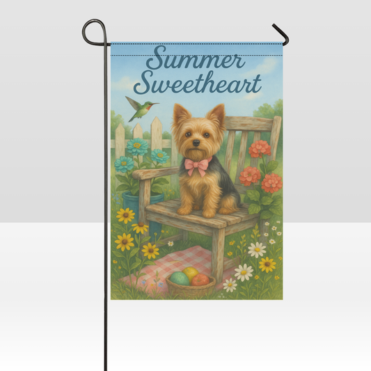 Summer Sweetheart Garden Flag – Yorkshire Terrier with Flowers & Hummingbird | Cute Summer Dog Décor