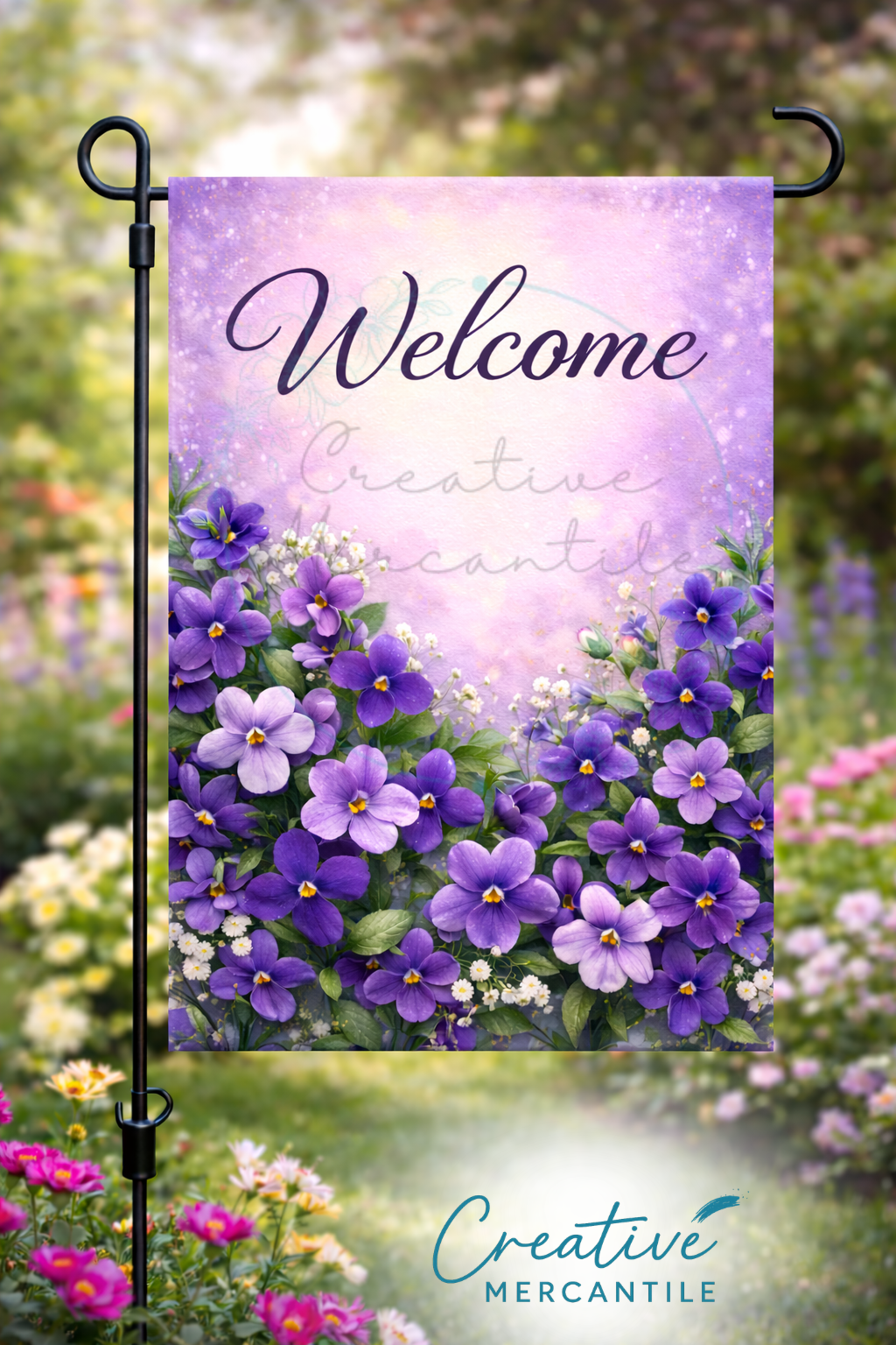 Pansy Garden Welcome Flag – Purple Floral Spring Garden Flag