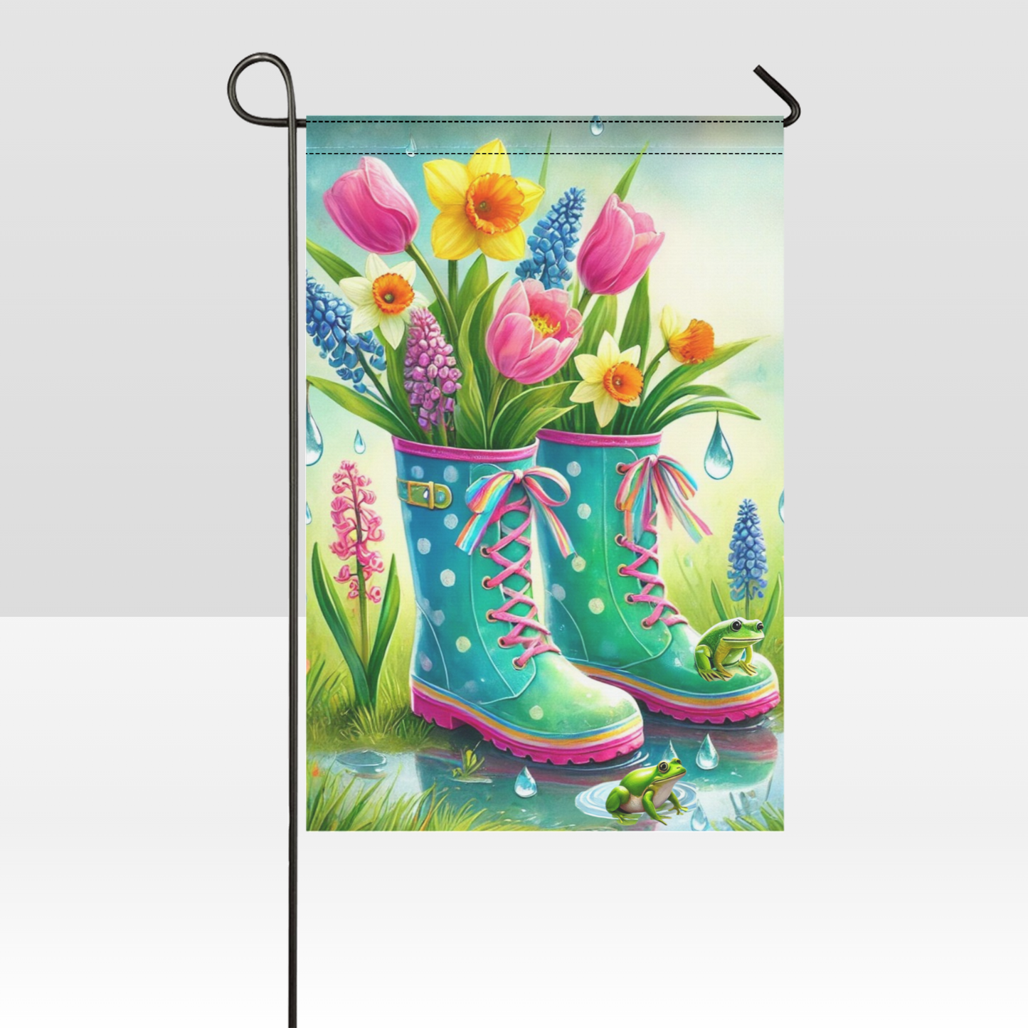Puddle Hoppin' Welcome - Whimsical Frog Garden Flag