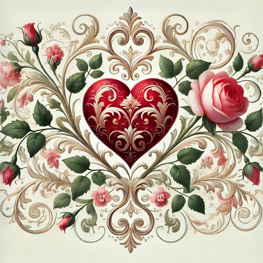 Heart and rose Valentine pattern digital design