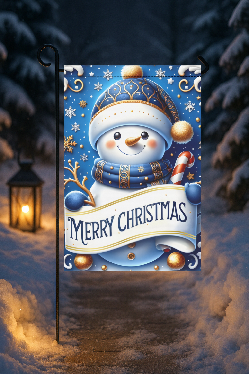 Merry Christmas Snowman Garden Flag – 12"x18" Double-Sided Winter Yard Flag – Holiday Outdoor Décor