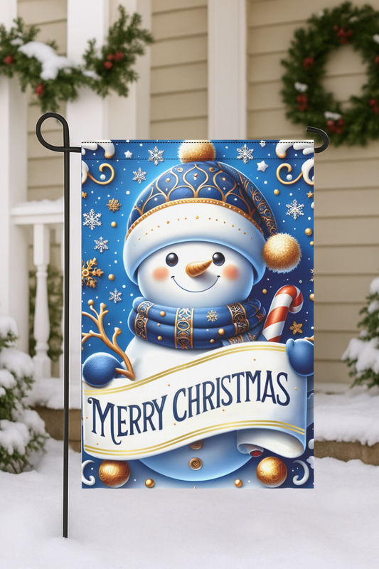 Merry Christmas Snowman Garden Flag – 12"x18" Double-Sided Winter Yard Flag – Holiday Outdoor Décor