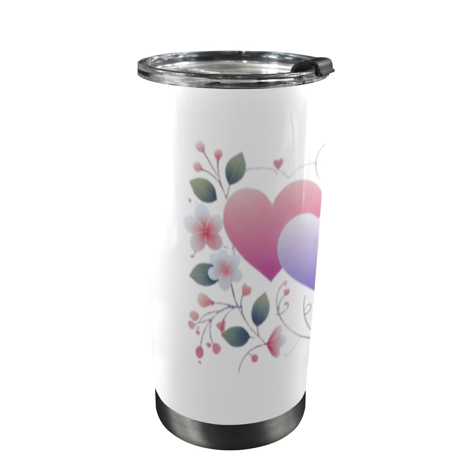 White tumbler with two pastel hearts