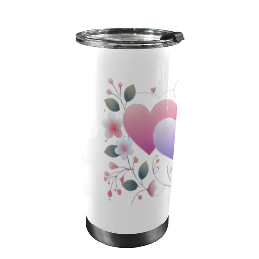 White tumbler with two pastel hearts